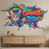 Wandtattoos: Wanddurchbruch Gamer Zone Katze 8