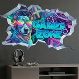Wandtattoos: Wanddurchbruch Gamer Zone Hund 3