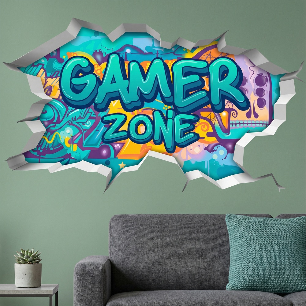 Wandtattoos: Wanddurchbruch Gamer Zone Graffiti