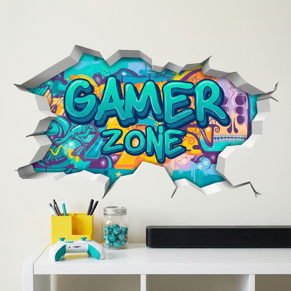 Wandtattoos: Wanddurchbruch Gamer Zone Graffiti