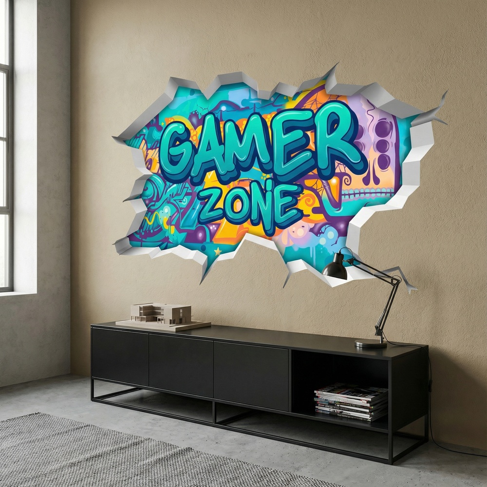 Wandtattoos: Wanddurchbruch Gamer Zone Graffiti