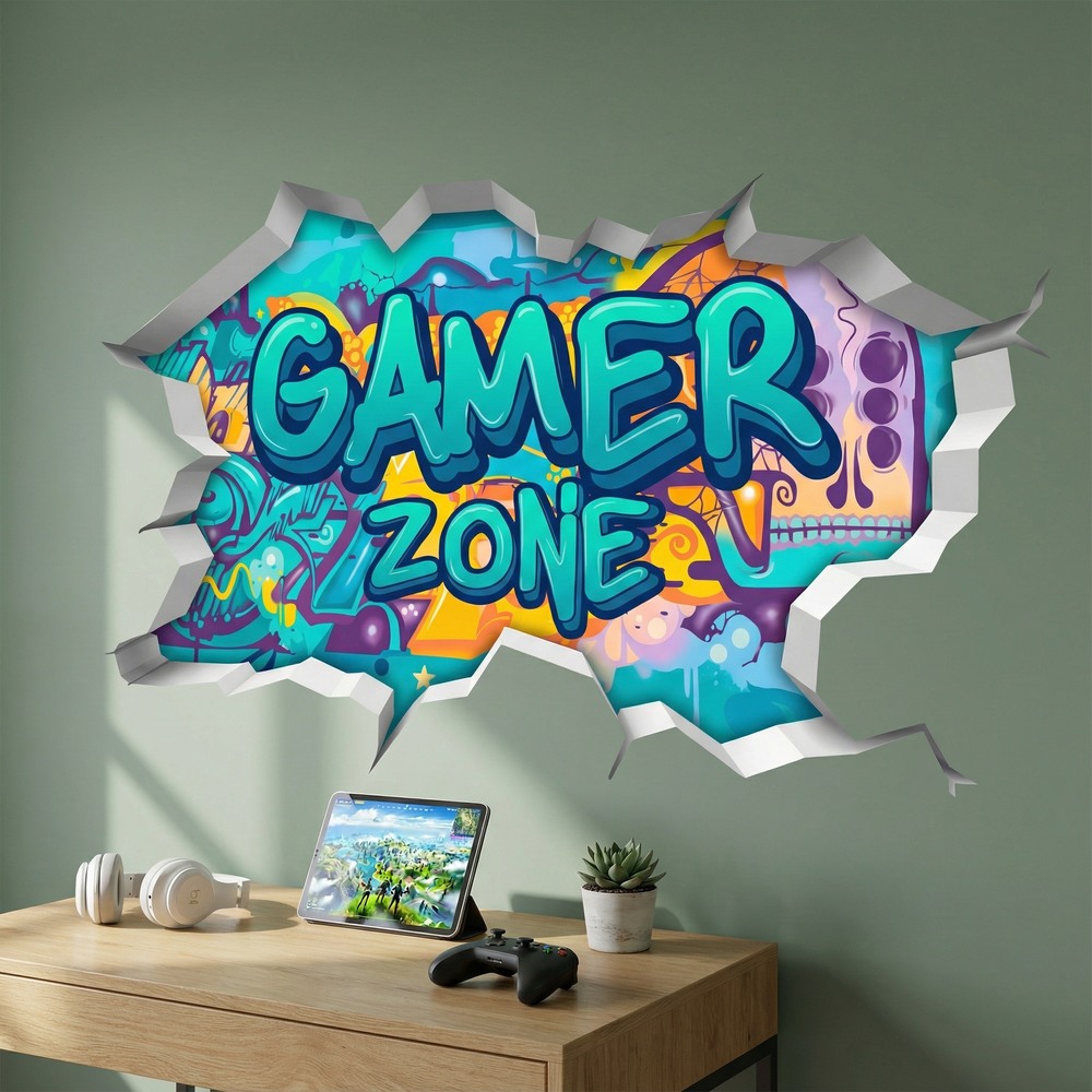 Wandtattoos: Wanddurchbruch Gamer Zone Graffiti