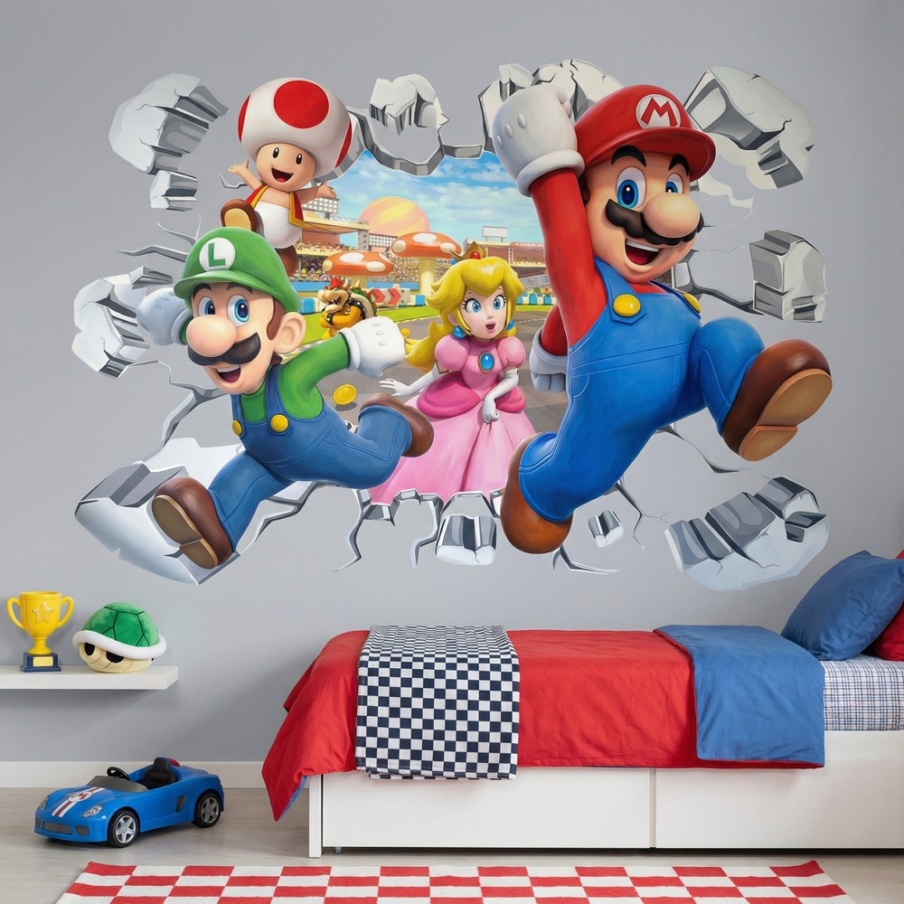 Kinderzimmer Wandtattoo: Wanddurchbruch Super Mario Charaktere