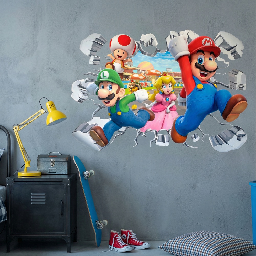 Kinderzimmer Wandtattoo: Wanddurchbruch Super Mario Charaktere