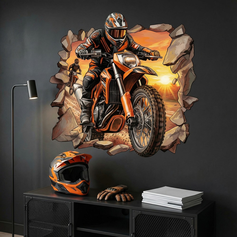 Wandtattoos: Wanddurchbruch Motocross Sonnenuntergang