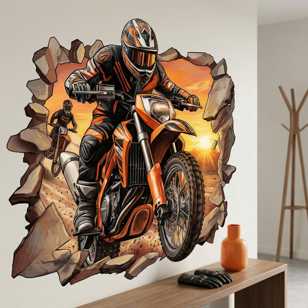 Wandtattoos: Wanddurchbruch Motocross Sonnenuntergang