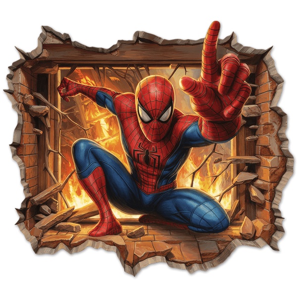 Kinderzimmer Wandtattoo: Wandloch Spiderman Feuer
