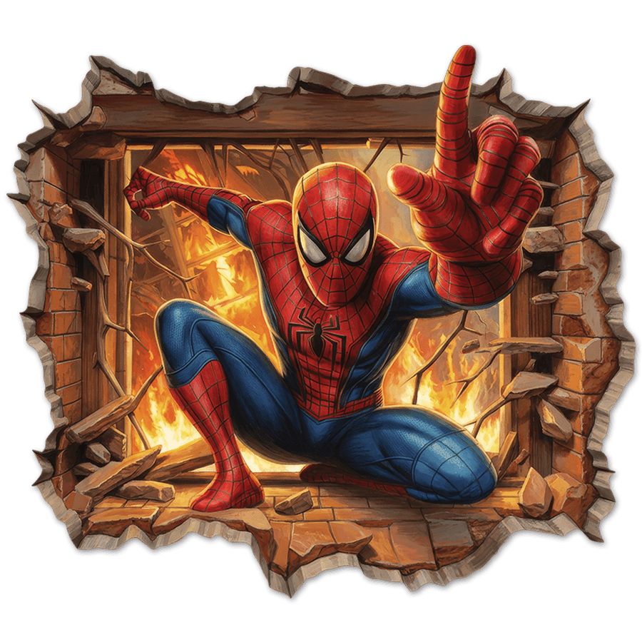 Kinderzimmer Wandtattoo: Wandloch Spiderman Feuer
