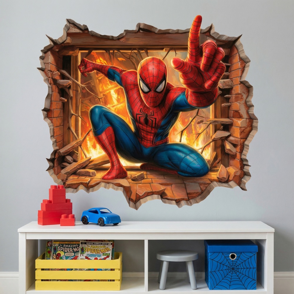 Kinderzimmer Wandtattoo: Wandloch Spiderman Feuer