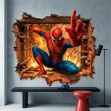 Kinderzimmer Wandtattoo: Wandloch Spiderman Feuer 5
