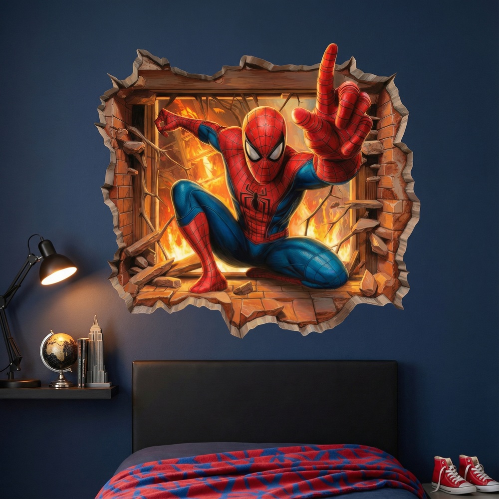 Kinderzimmer Wandtattoo: Wandloch Spiderman Feuer