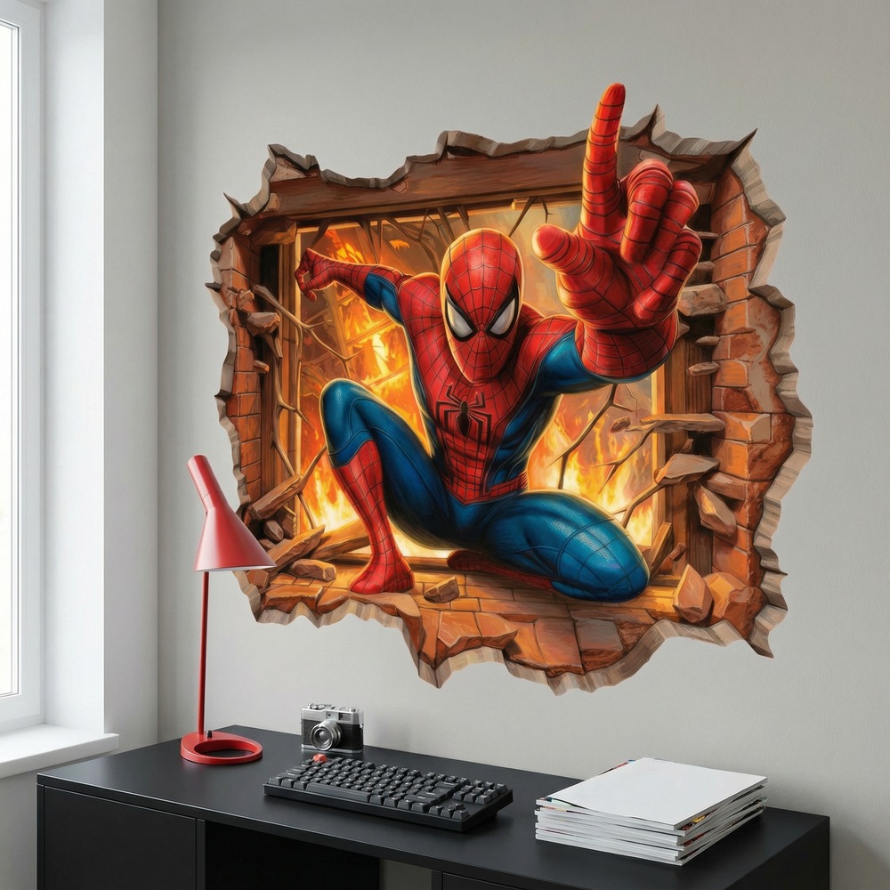 Kinderzimmer Wandtattoo: Wandloch Spiderman Feuer