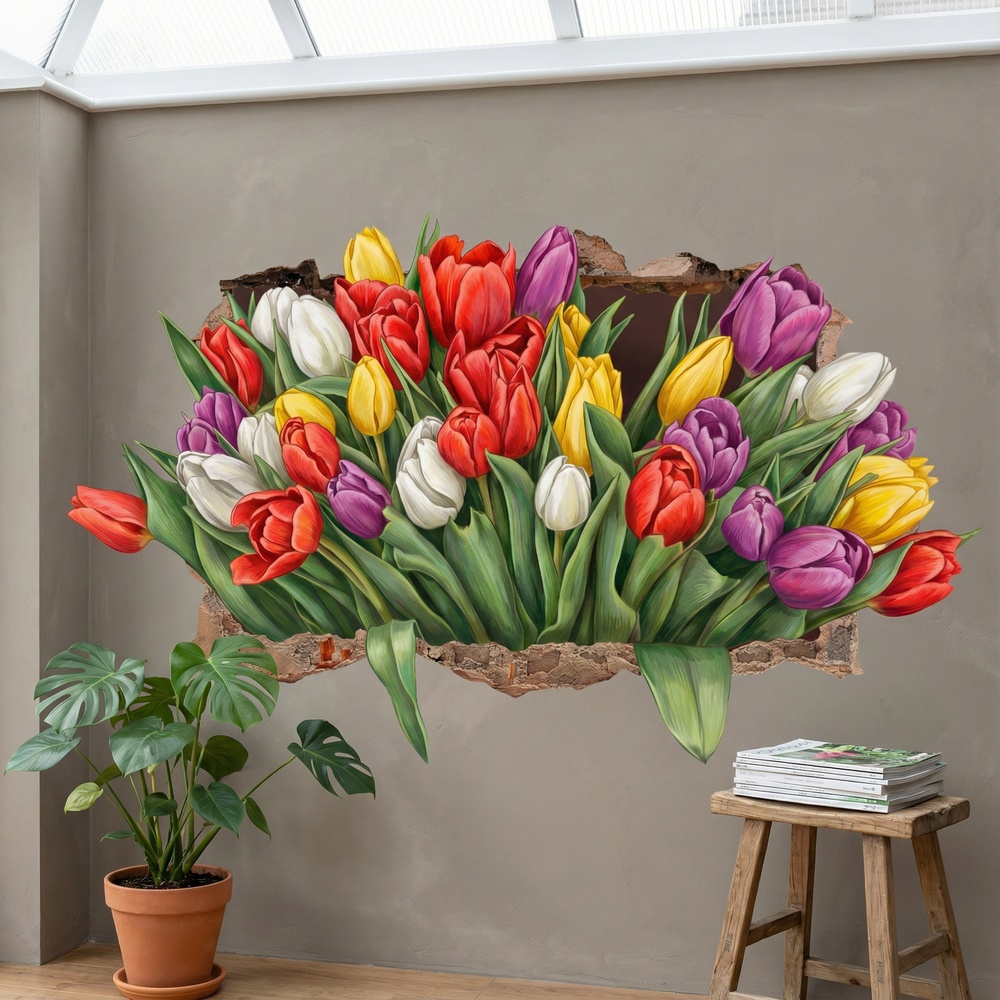 Wandtattoos: Wandloch Bunte Tulpen