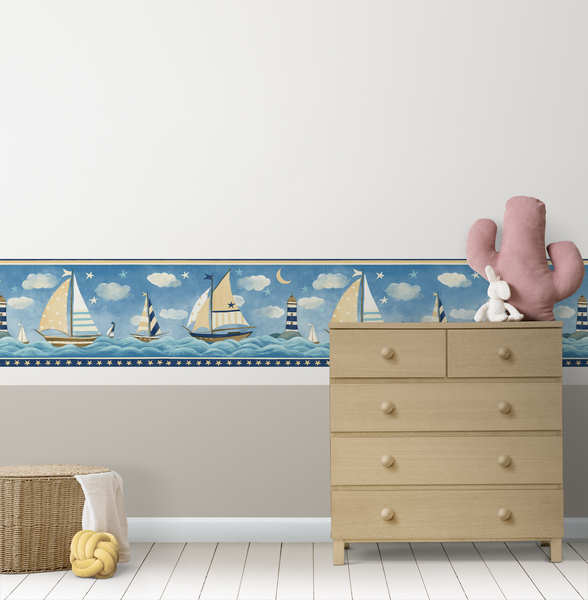 Kinderzimmer Wandtattoo: Dekoration mit Bordüren Schifffahrt