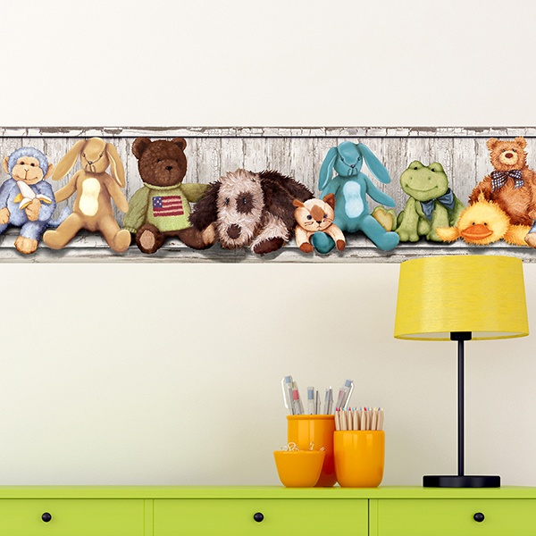 Kinderzimmer Wandtattoo: Bordüre Gefüllte Tiere im Regal