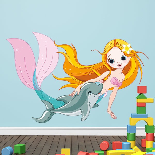 Kinderzimmer Wandtattoo Meerjungfrau Und Delphin Schwimmen