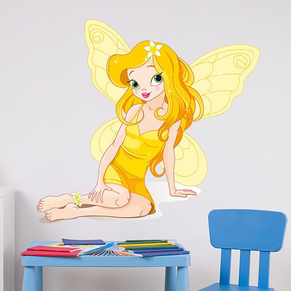Kinderzimmer Wandtattoo: Gelber Schmetterling Fee