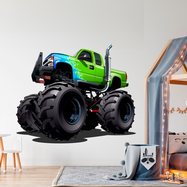 Kinderzimmer Wandtattoo: Monster Truck grün und blau