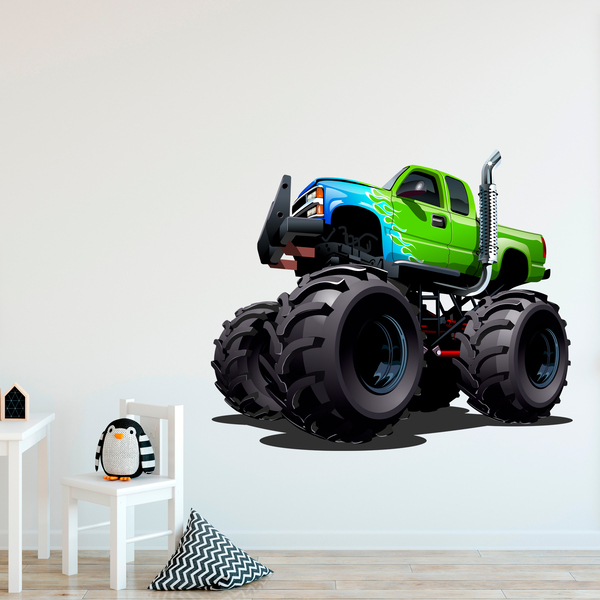 Kinderzimmer Wandtattoo: Monster Truck grün und blau