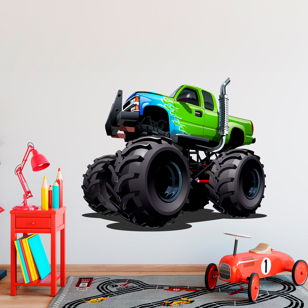 Kinderzimmer Wandtattoo: Monster Truck grün und blau