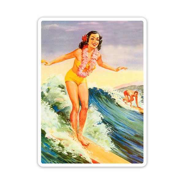 Aufkleber: Junges Mädchen beim Surfen auf Hawaii