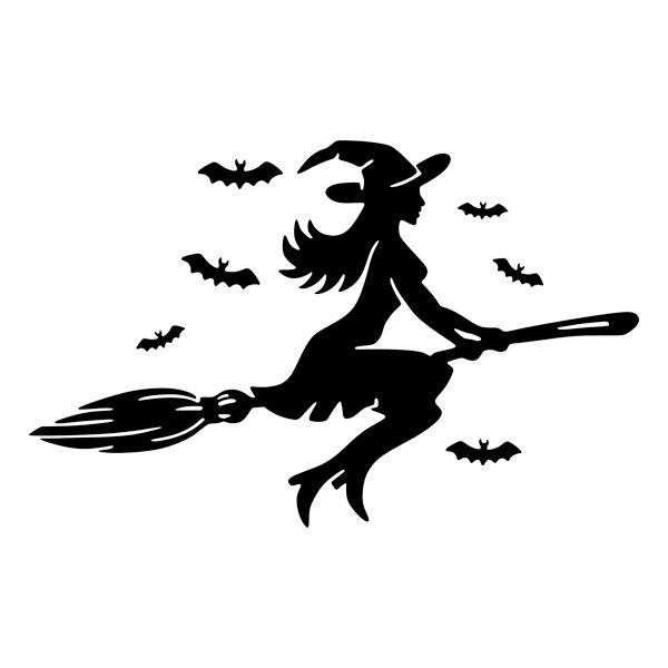 Aufkleber: Hexe und Fledermäuse