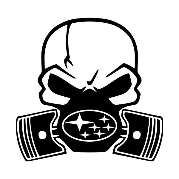 Aufkleber: Sch&auml;del Subaru mit Gasmaske und Kolben