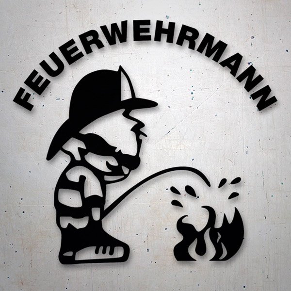 Aufkleber: Feuerwehrmann löscht Feuer