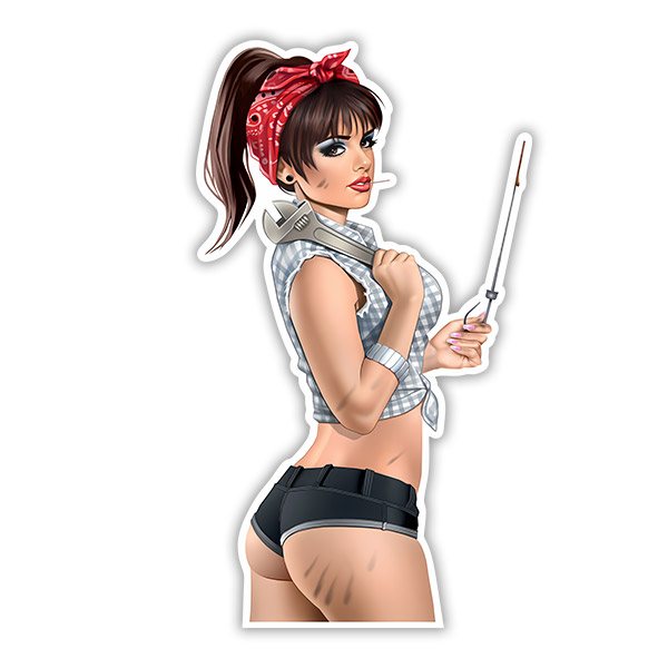 Aufkleber: Mechanisches Pin Up Girl