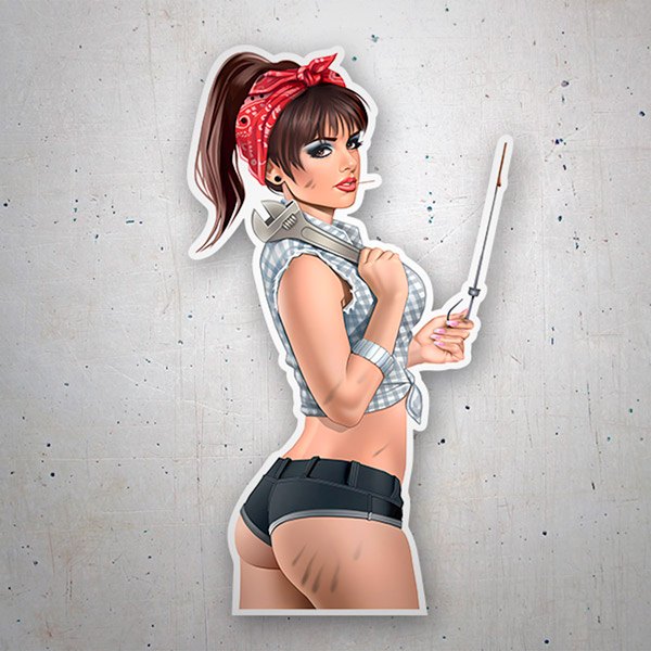 Aufkleber: Mechanisches Pin Up Girl