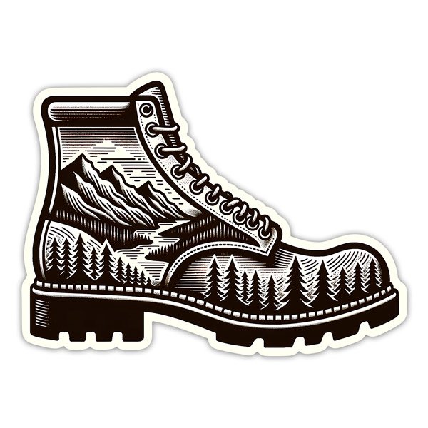 Aufkleber: Schwarz-weiße landschaftliche Bergstiefel