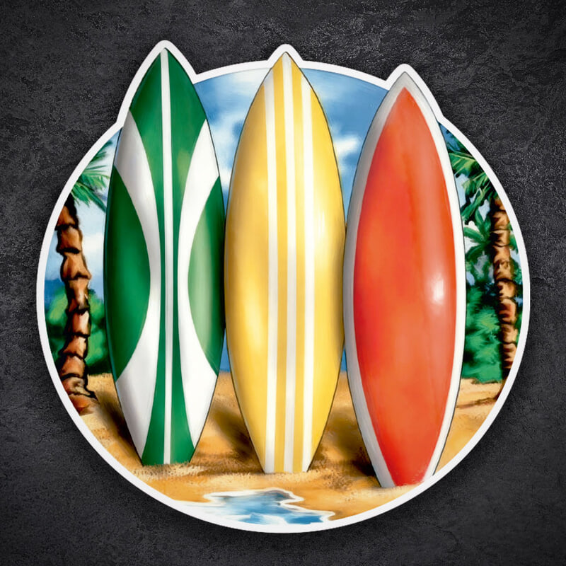 Aufkleber: Drei Klassische Surfboards