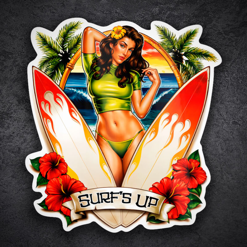 Aufkleber: Surf’s Up Pin-Up