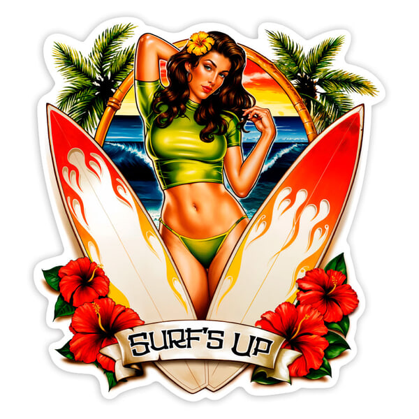 Aufkleber: Surf’s Up Pin-Up