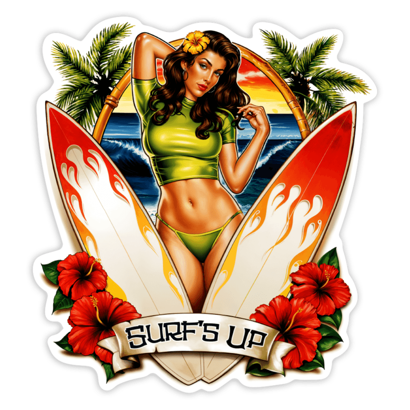 Aufkleber: Surf’s Up Pin-Up