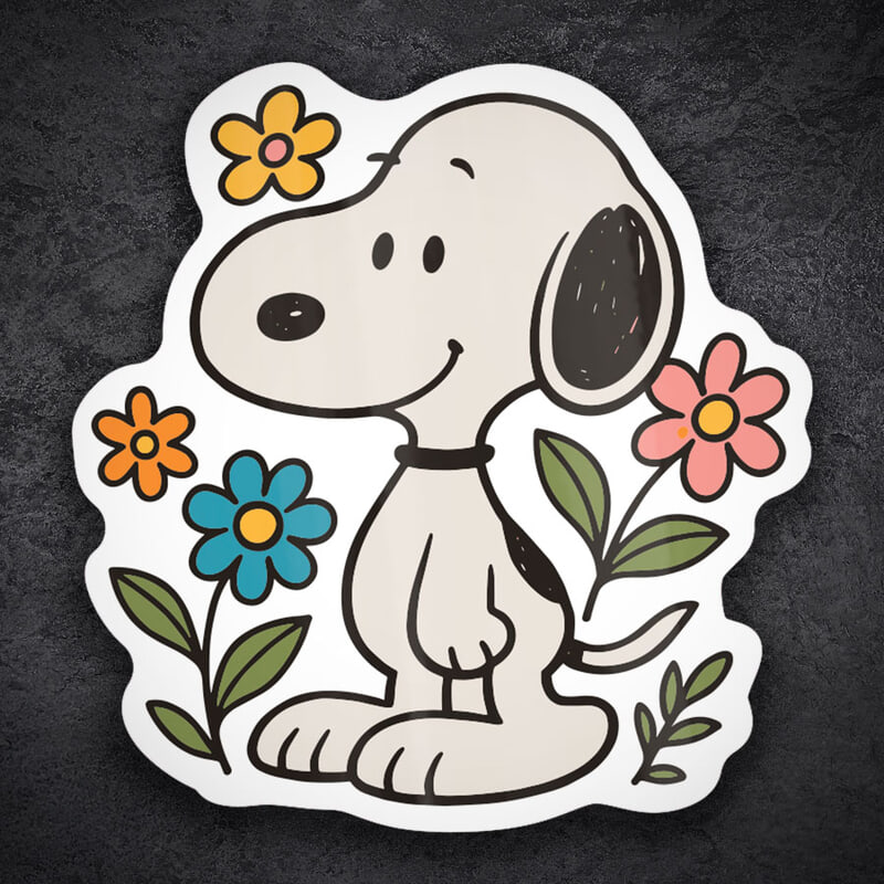 Aufkleber: Snoopy mit Blumen