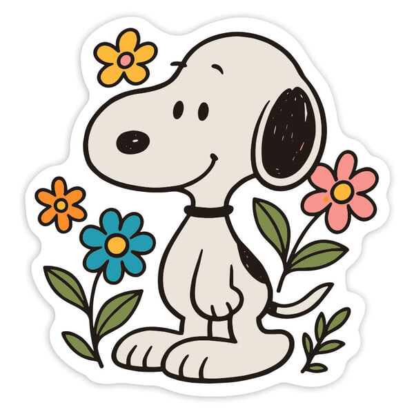 Aufkleber: Snoopy mit Blumen
