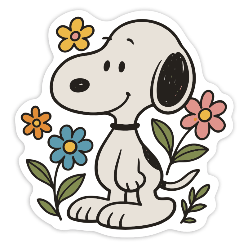 Aufkleber: Snoopy mit Blumen