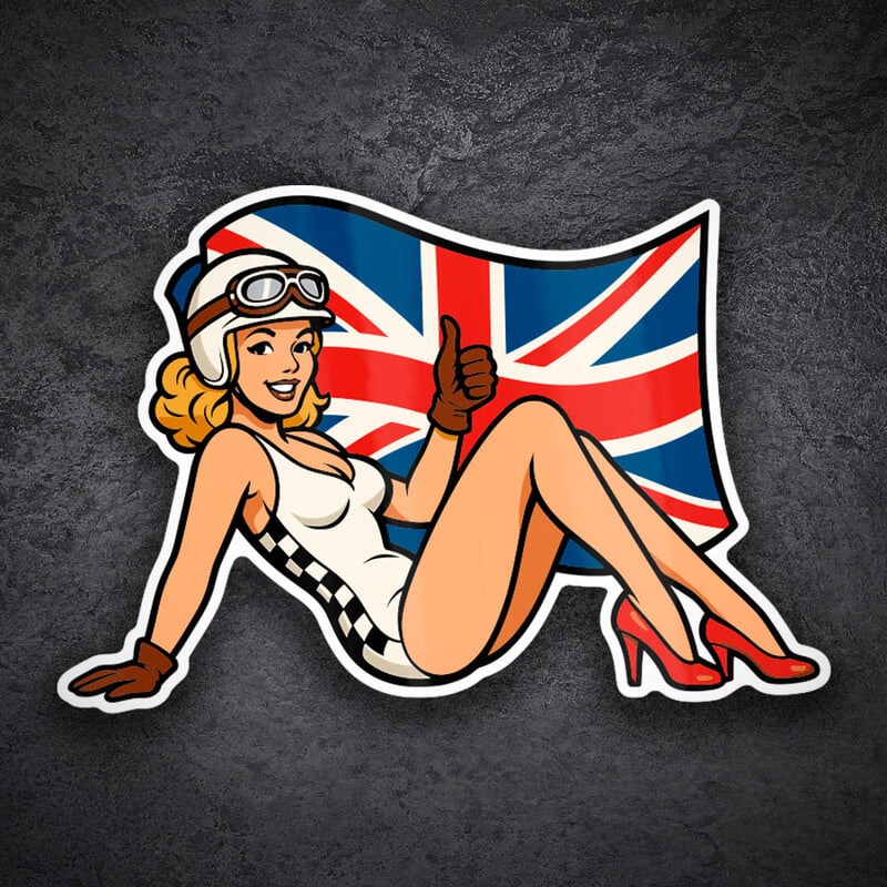 Aufkleber: Britische Pin-Up Fahrerin