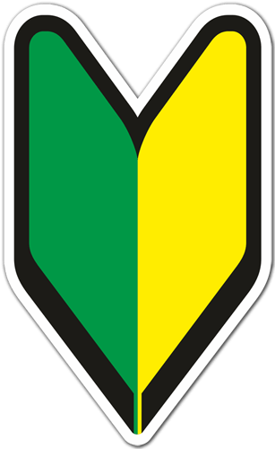 Aufkleber: Shoshinsha Badge in V-Form mit Gr&uuml;nen und Gelben F