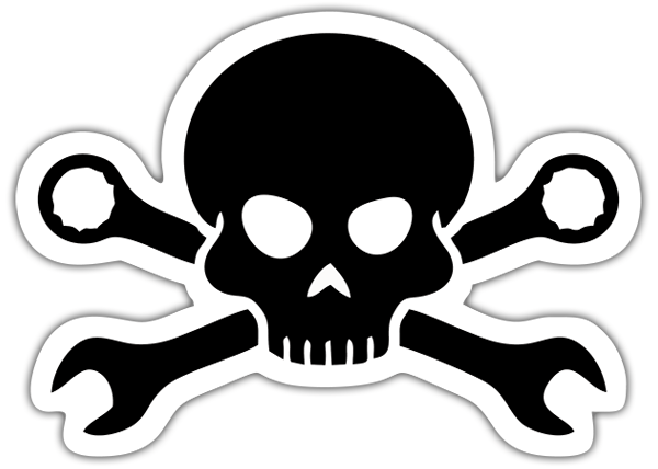 Aufkleber: Mechanischer Sch&auml;del mit Kreuzknochen