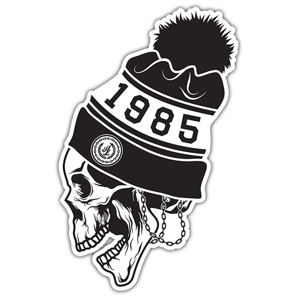 Aufkleber: Totenkopf 1985 mit Wollm&uuml;tze und Ketten