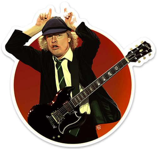 Aufkleber: Angus Young in Kreisform