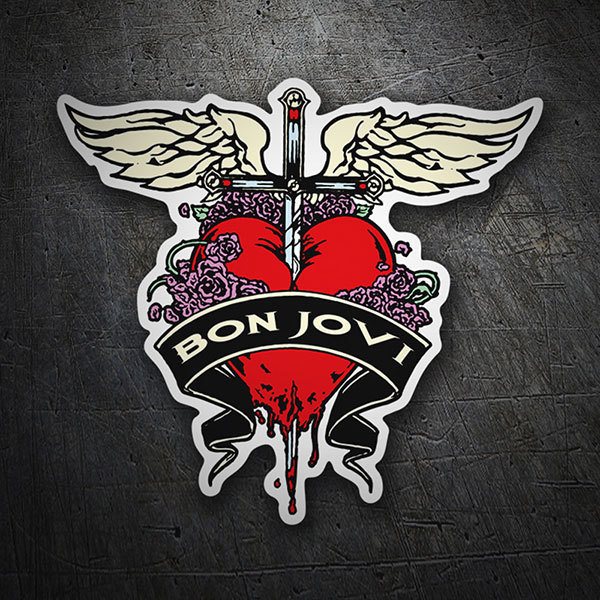 Aufkleber: Bon Jovi - Blutendes Herz mit Dolch und Fl&uuml;geln