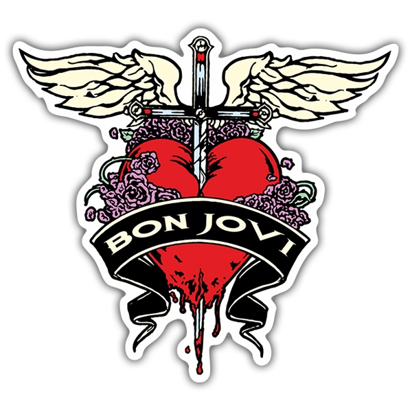 Aufkleber: Coraz&oacute;n Sangrante con Espada y Alas - Bon Jovi