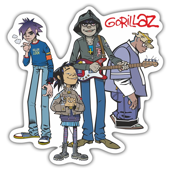 Aufkleber: Gorillaz, 2-D, Noodle, Murdoc und Russel