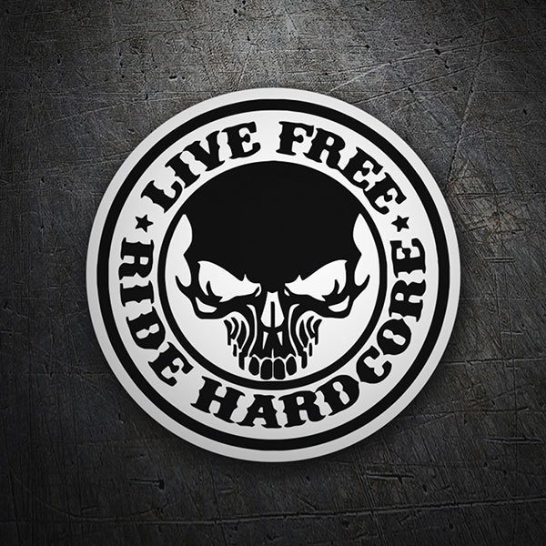 Aufkleber: Totenkopf mit Text Live Free Ride Hardcore