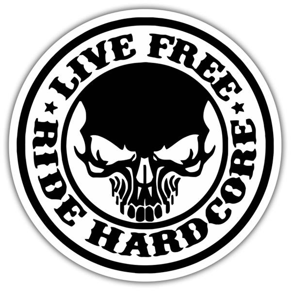 Aufkleber: Totenkopf mit Text Live Free Ride Hardcore