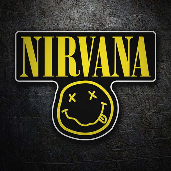 Aufkleber: Nirvana und Smiley S&auml;ufer Schwarz