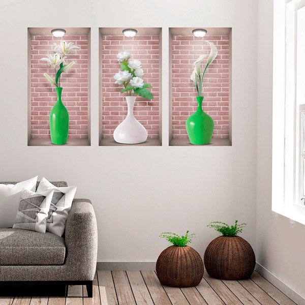 Wandtattoos: Nische Weiße und grüne Vasen